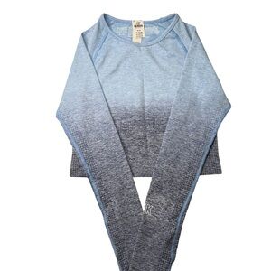 Victoria's Secret Pink Sz M Crop Blue Ombre Seamless Workout Top NWT!!